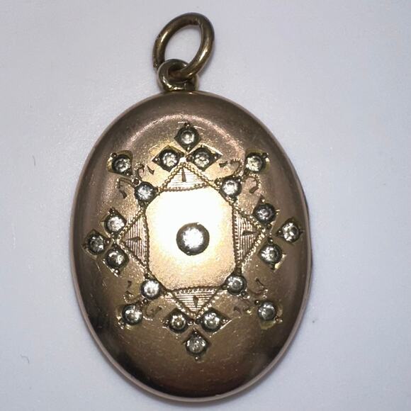 WH Co antique Victorian 1/4 thick 10k gold filled paste rhinestones round locket - Picture 2 of 10